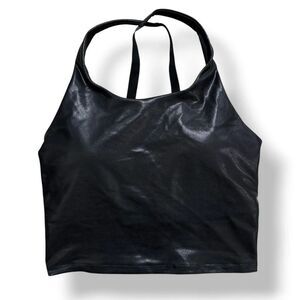 NWT Old Navy PowerSoft Metallic Shine Cropped Sports Bra Tank Black Medium